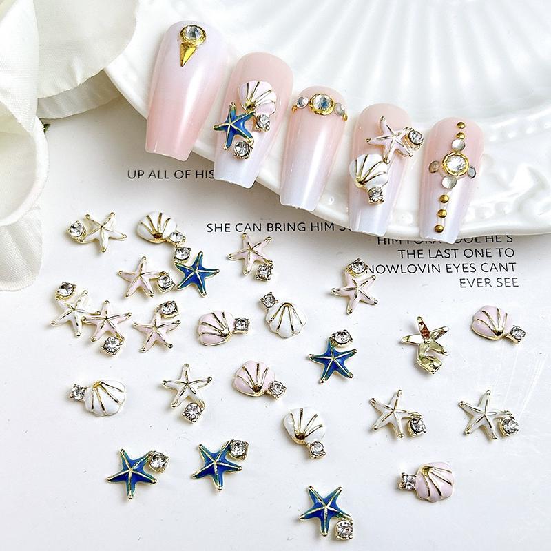 WTEMPO Mini Cute Nail Charms Nail Art Decorations Kit Home Fishbowl Miniature Decorations for DIY Crafts Random Color Shells & Starfish Shaped Designs