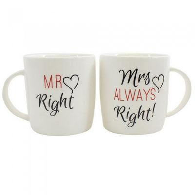 Mr Right/Mrs Always Right Becher-Set aus Keramik in Box