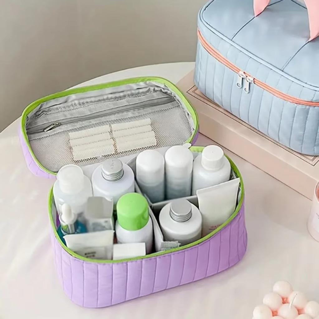 Multifunctional Cosmetic Bag Simple Contrast Color Square Makeup Storage Bag Travel Beauty Organizer Toiletry Bag