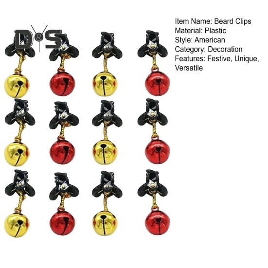 Beard Ornament Christmas Beard Jingle Bell Clip Decoration Plastic Facial Hair Bauble Clips for Holiday Party Decor
