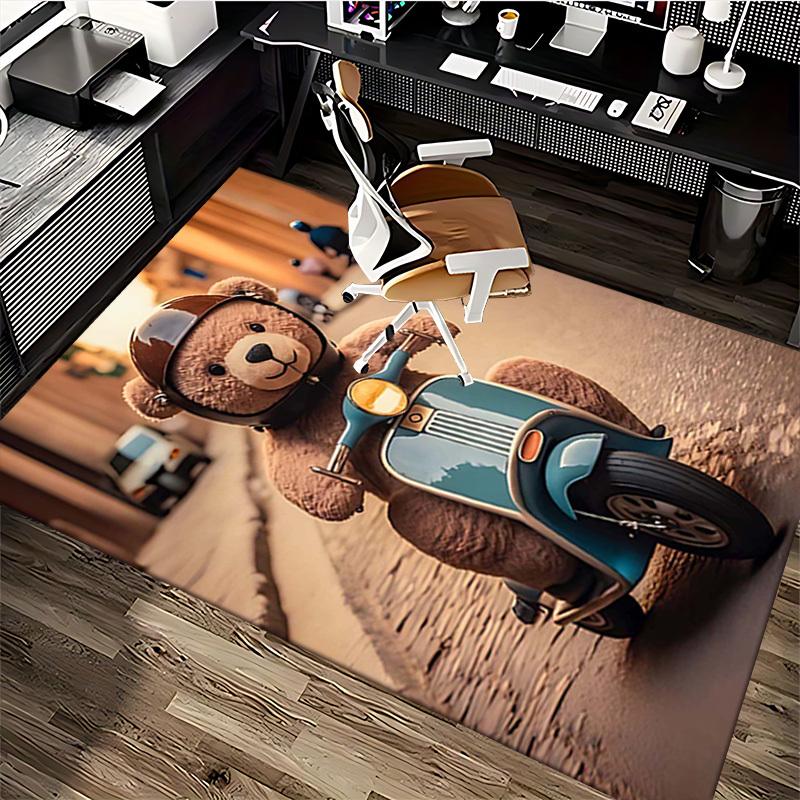 1pc Teddy Bear Helmet Scooter Chair Mat - Anime Cartoon Design Office Chair Pad with Non-Slip Carpet for Home Decor, Suitable for All Seasons and Perf