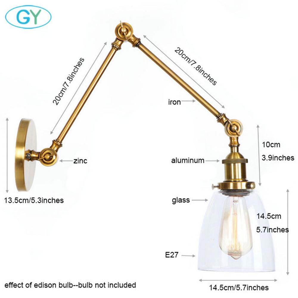 

Современный промышленный стеклянный настенный светильник Эдисона в винтажном стиле с жестким креплением на поворотном кронштейне в стиле ар-деко из латуни, коричневого хрома золотой