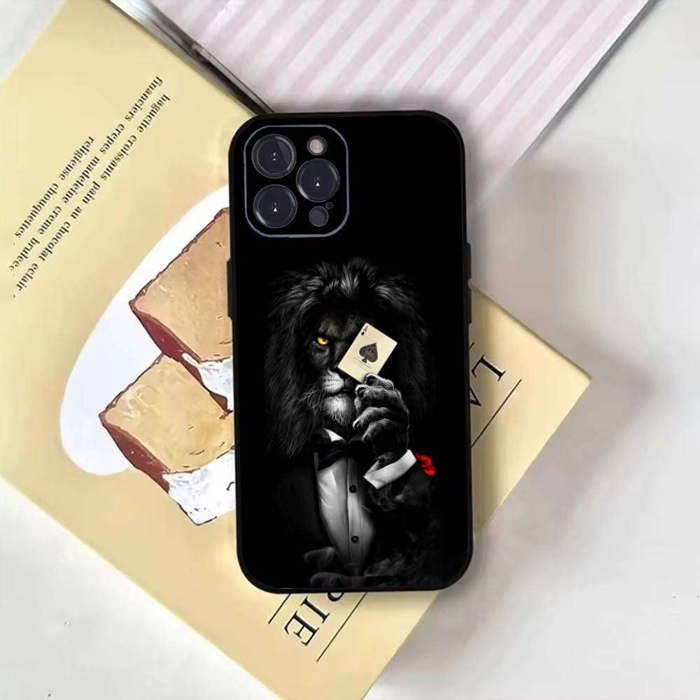 Cool King Lion Fashion Pattern Design Phone Case For iPhone17,16,15,14,13,12,11 Plus,Pro Max,Soft Black Cover