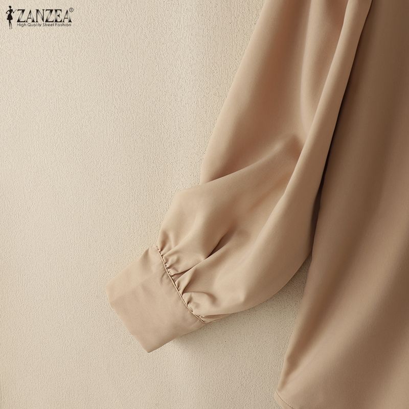 ZANZEA Lässige Bluse mit Umlegekragen und einfarbigen Langarmshirts für Damen