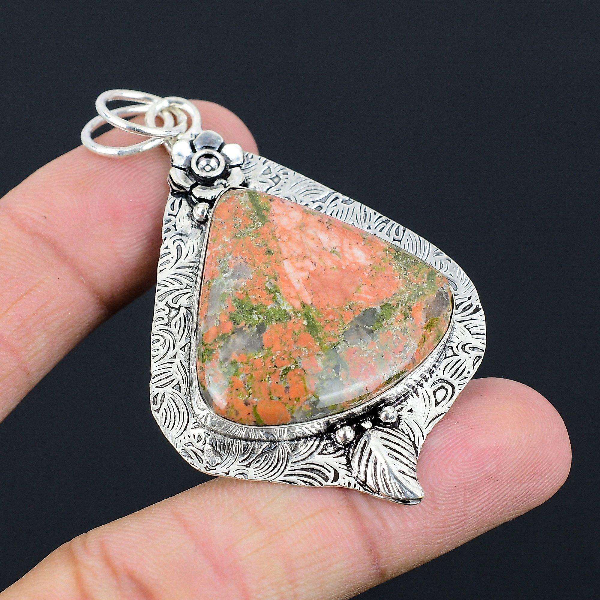 Daughters Day Sale Unakite Stone Flower Wife Pendant Jewelry 925 Sterling Silver