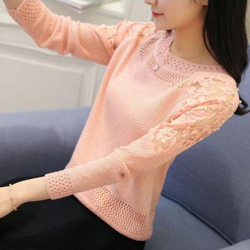 Mode Sexy Hollow Out Knitwear Dames Grote Maat Losse Lange Mouw Tops Herfst Mode Opengewerkte Kant Trui