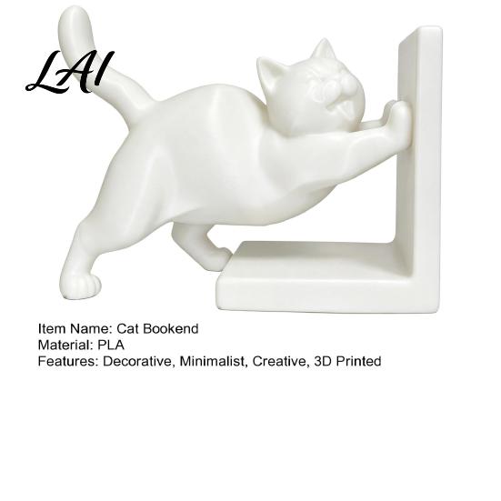 Sturdy Non Slip Book Supports for Kids 3D Printed Cat Bookend Bookshelves Decorative Ends Office Desk Home Library & Study Room Modern Minimalist