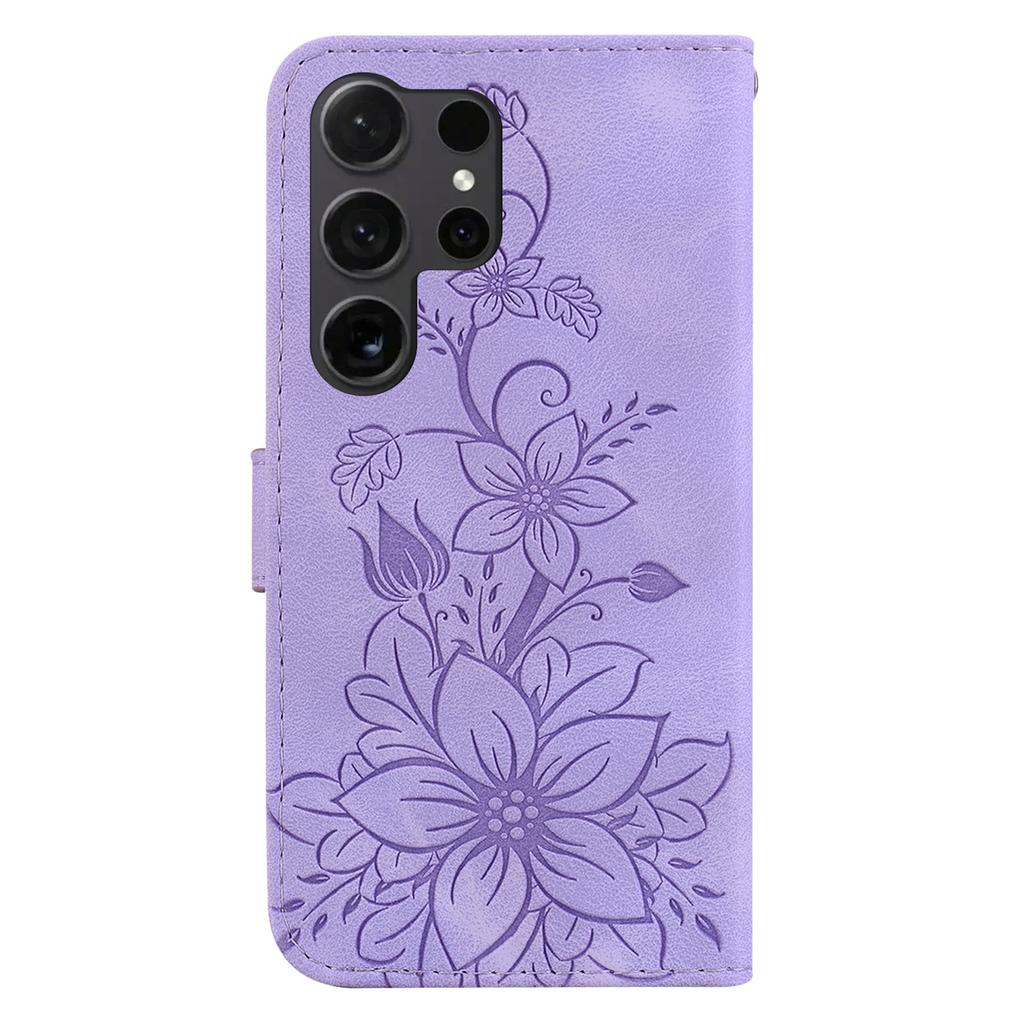 For Samsung Galaxy S25 Ultra Case Lily Flower Imprint Leather Phone Cover with Stand