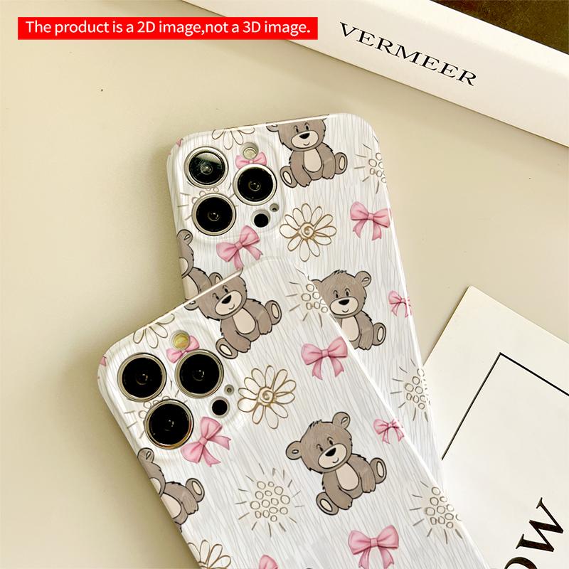 2DFlat Cute Teddy Bears & Bows Pattern All inclusive film hard iPhone case, compatible with iPhone 18 Pro Max 17 16 15 14 13 12 11