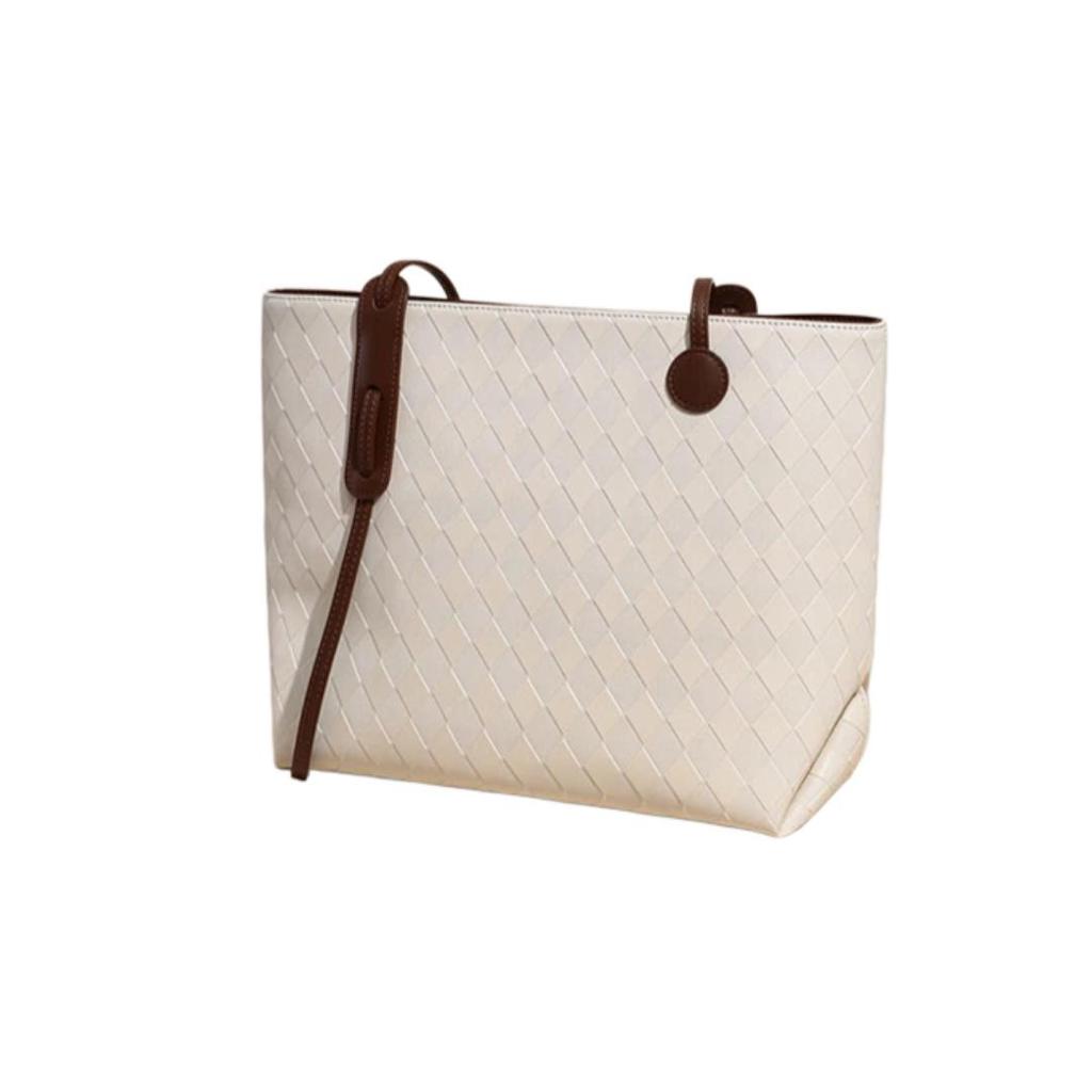 YUYULA Leather Handbag, Women's Tote Bag, Large Capacity, Handheld and Shoulder Strap, Off-White, No Gift Box
