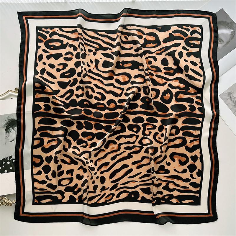 70cm Square Luxury Leopard Print Silk Scarf Ladies Headband Small Hair Scarves Band Female Handkerchief Bandana Foulard