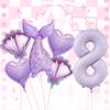 6pcs/set Purple Mermaid Tail Shell Balloon With Number 1-9 Birthday Balloon Ocean Princess Theme Girls Birthday Party Decoration