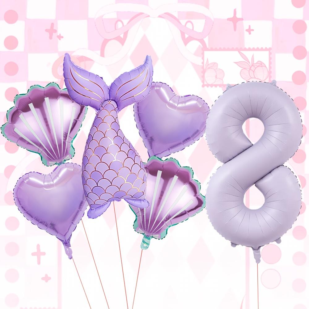 6pcs/set Purple Mermaid Tail Shell Balloon With Number 1-9 Birthday Balloon Ocean Princess Theme Girls Birthday Party Decoration