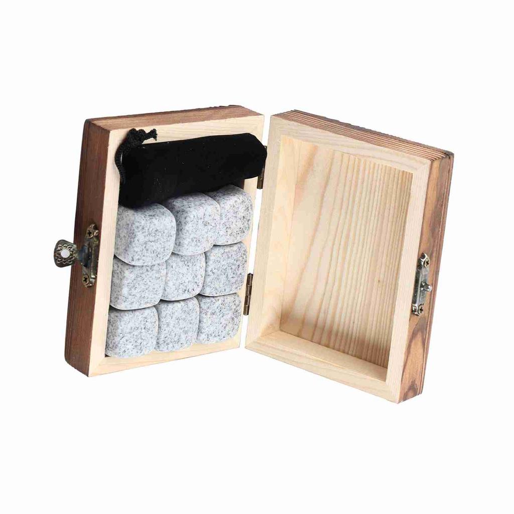 9Pcs Whisky Wine Chilling Stones Set Bar Home Drink Chiller Stones Rocks Wooden Box Packaging