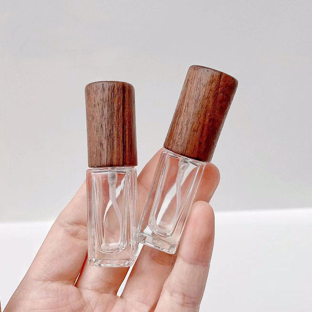 5/10/20/30ml Portable Glass Spray Bottle Beech Lid Perfume Bottle Walnut Cover Empty Bottle Sample Vial Cosmetic Container