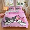 3pcs My Melody, Kuromi Breathable Polyester Bedding Set Soft Duvet Cover and 2 Pillowcases,Suitable for All Seasons, 082606b