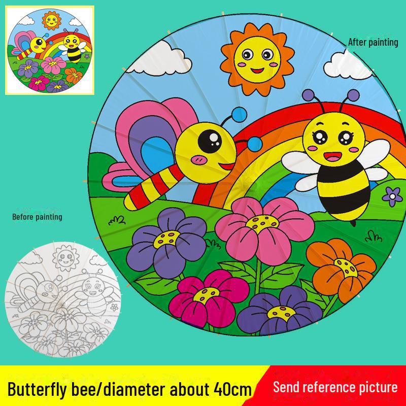 DIY Handbemaltes Weißes Ölpapier Schirm-Set für Kinder - Bastelprojekt im antiken Stil für den Kindergarten