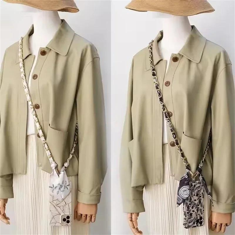 115cm Universal Mobile Phone Wrist Lanyard for Women Girls Silk Scarf Decorative Crossbody Chain Phone Neck Strap Hanging Cord