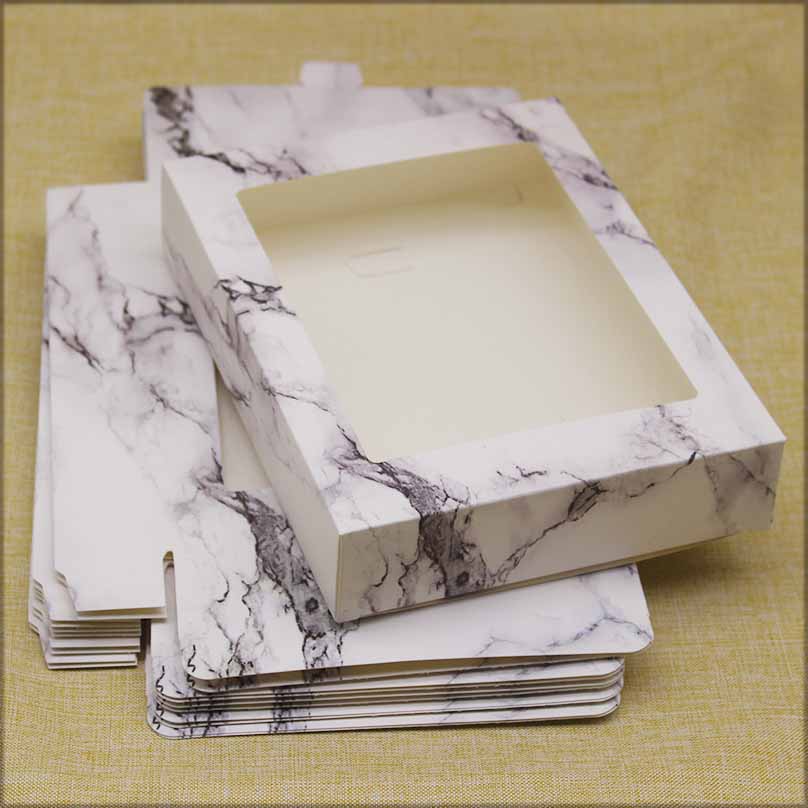 Newest 10pcs Kraft Paper Marbling Thank You Window Box Flower Print Christmas Gifts Candy Wedding Favors Home Party Package Box