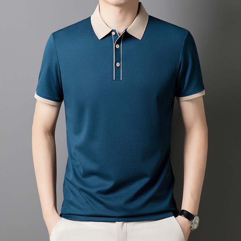 Men'S Polo Shirt Short Sleeve Medium And Blue Premium Lapel Business Casual