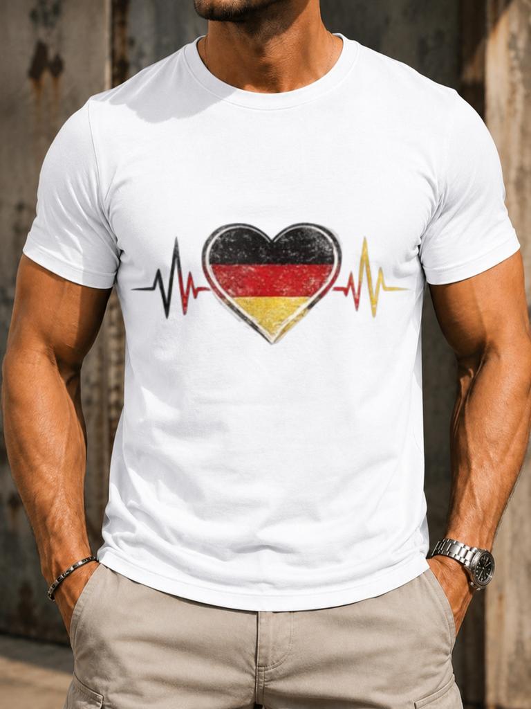 Gerunisexy Heartbeat Distressed FlAg Heart With Ecg Lines In Red Yellow Simple Patriotic Style Unisex All TShirt