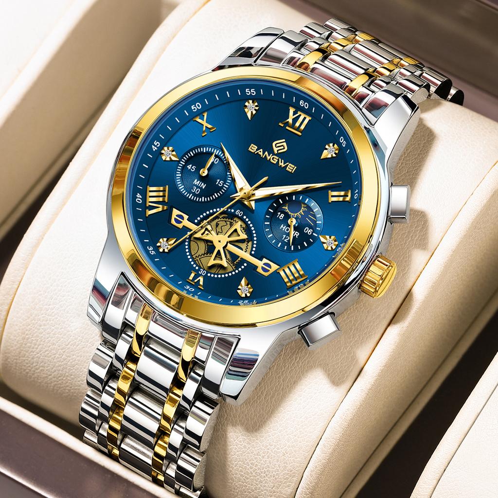 LIGE Design Luxury Quartz Man Watch Fashion Business Vintage Simple Moon Phase Clock Stainless Steel Unique Watches for Men Gift