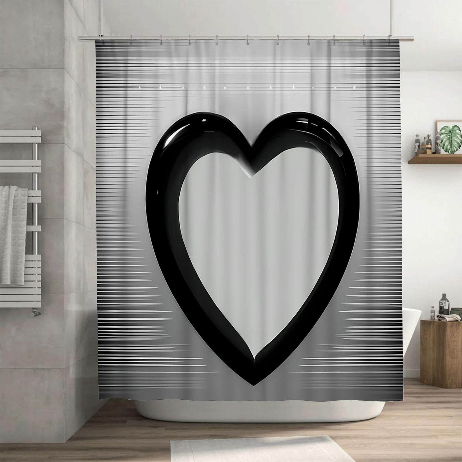 

Stylish Monochrome Heart Shower Curtain - Waterproof, Mildew-Resistant, Machine Washable For Modern Bathroom Decor W60H190(CM)-1 Pcs