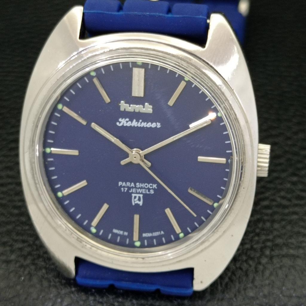 USED HMT HAND-WINDING INDIAN MENS BLUE COLOR DIAL WATCH A432125-2 R110-a432125