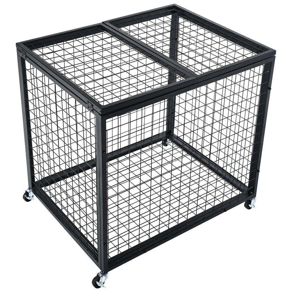 Rolling Sports Ball Storage Cart, Lockable Basketball Cage with Double Lids, Sport Equipment Holder Organizer for Indoor Outdoor, Steel Storage Rack