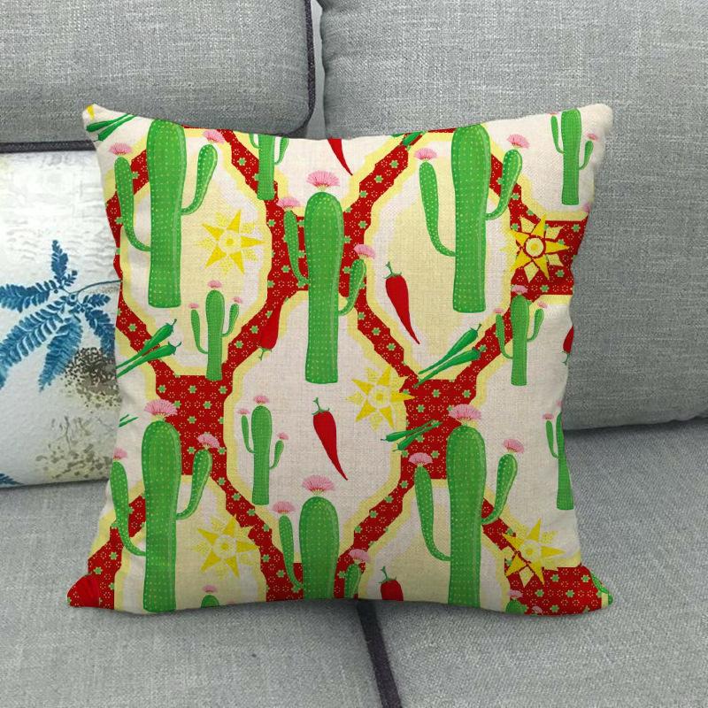 Green Plant Cactus Pattern Digital Printing Short Plush Pillow Covers For Car Sofa Office Cushion Cover Home Goods 60X60Cm
