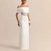 Womens Ruched Strapless Off-Shoulder Long Dress With Lace Cutout Panel Slim Fit Maxi Vacation Beach
