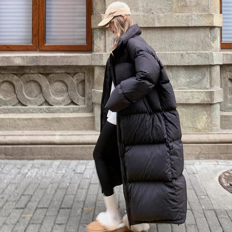 Dámský dlouhý bavlněný kabát Dámská zimní bunda Korejská dámská péřová bunda Volné tlusté dlouhé péřové kabáty Puffer Jacket Ženy