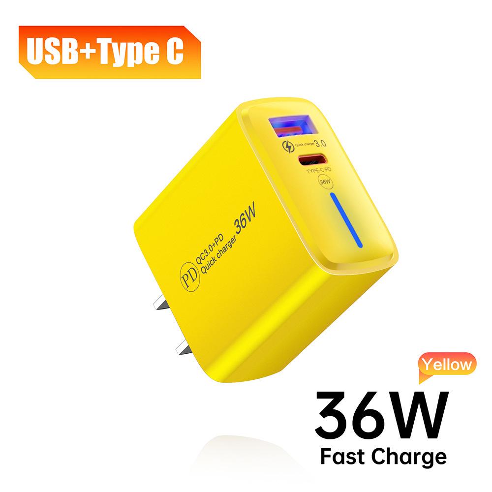 Fast PD36W USB Charger QC3.0+PD for Apple, Huawei, and Android Devices (A+C Ports)