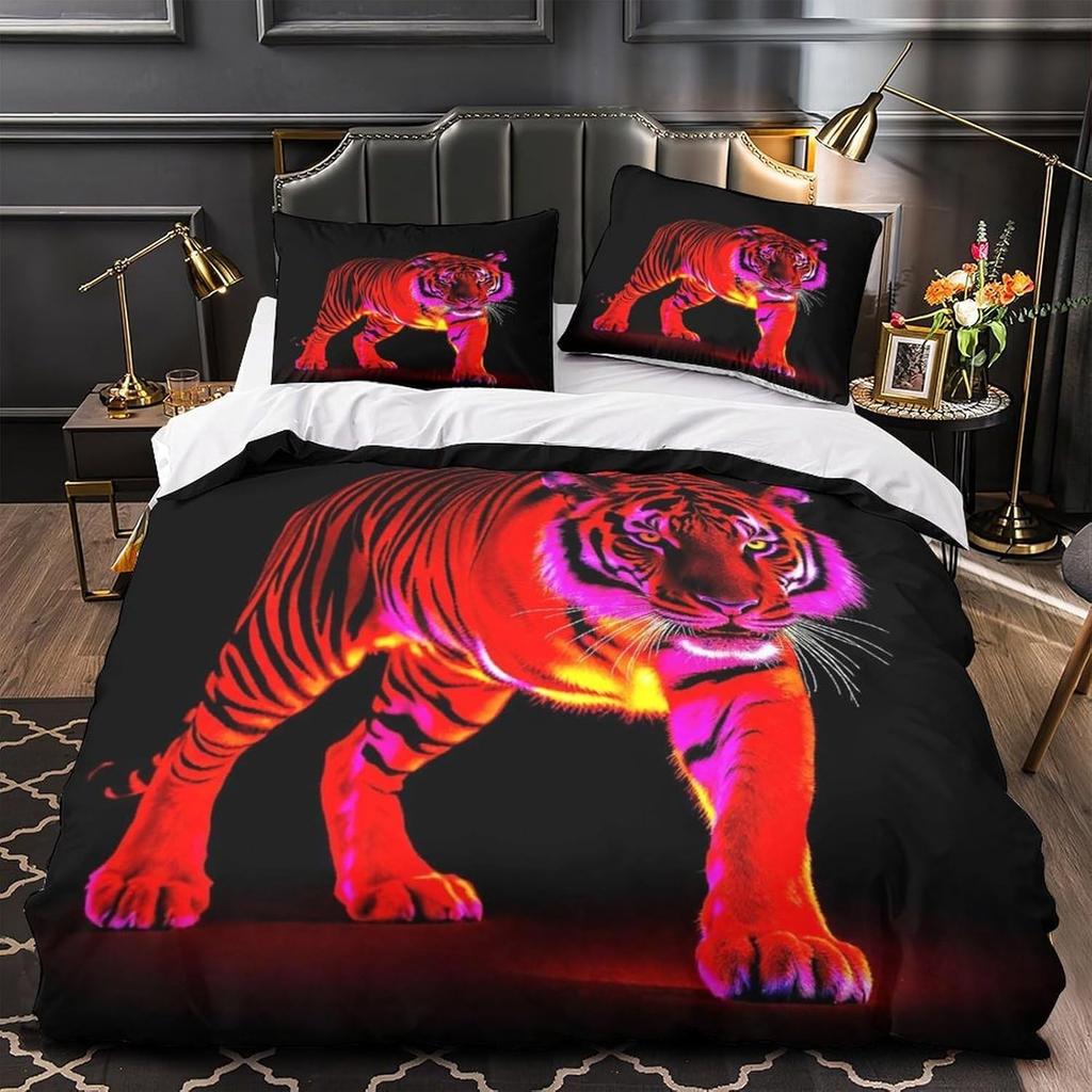 Colorful Fantasy Tiger 3D Digital Printing Bedding Set, Microfiber Quilt Cover With Zipper For Adults Teenagers Children Single