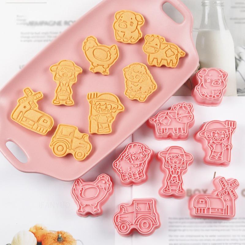 8Pcs Farm Animal Cookie Cutters Mold Set Cartoon Chicken Pig Sheep Cow Cookie Mold Press Baking Kitchen Pastry Bakeware Tools