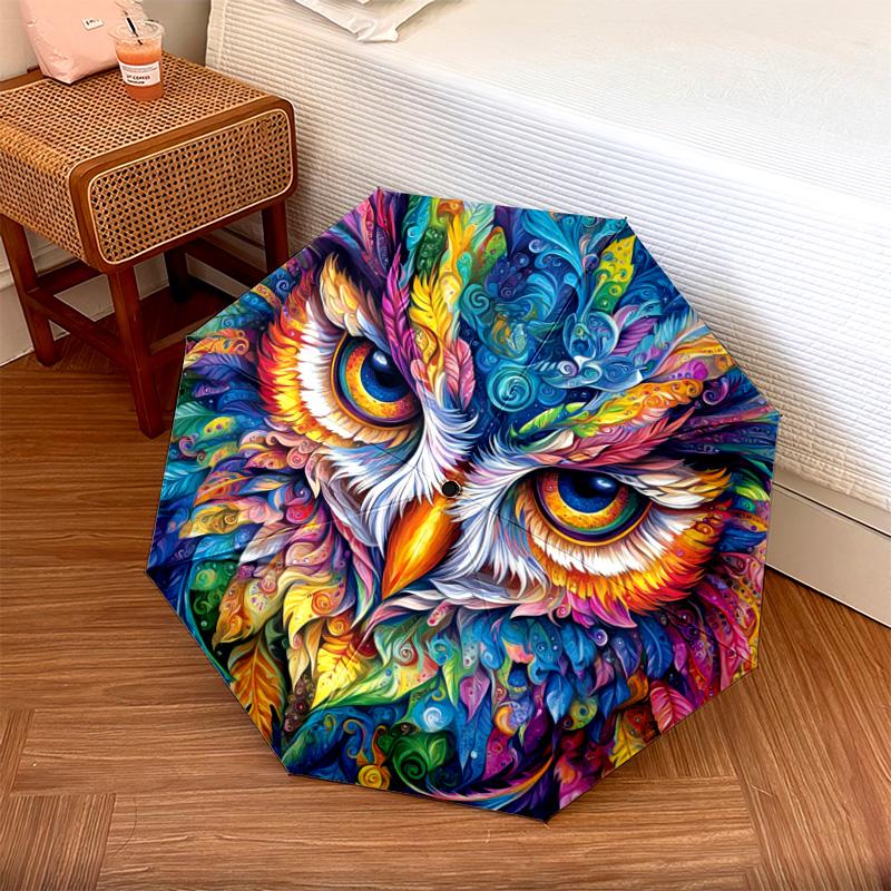 1 PC Automatic Folding Umbrella - Colorful Owl Pattern, Portable & Foldable Design with 8 Ribs, Christmas Birthday Gifts