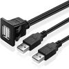 2 Ports Square Dual USB 2.0 3.0 Male-Female Extension Cable for Car Truck Dashboard Flush Mount High-Speed Data Transfer Cord 1M