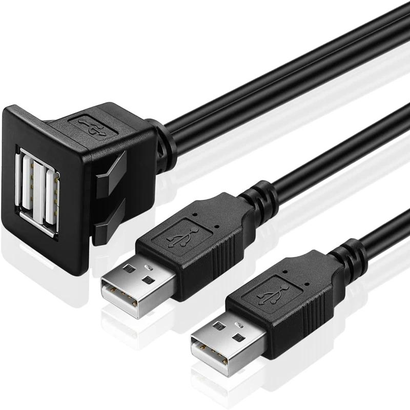 

2 Ports Square Dual USB 2.0 3.0 Male-Female Extension Cable for Car Truck Dashboard Flush Mount High-Speed Data Transfer Cord 1M 1m