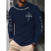 Men's Long Sleeve T-Shirt with Cross & Letter Print - Casual Round Neck Blouse Suitable for Casual Attire