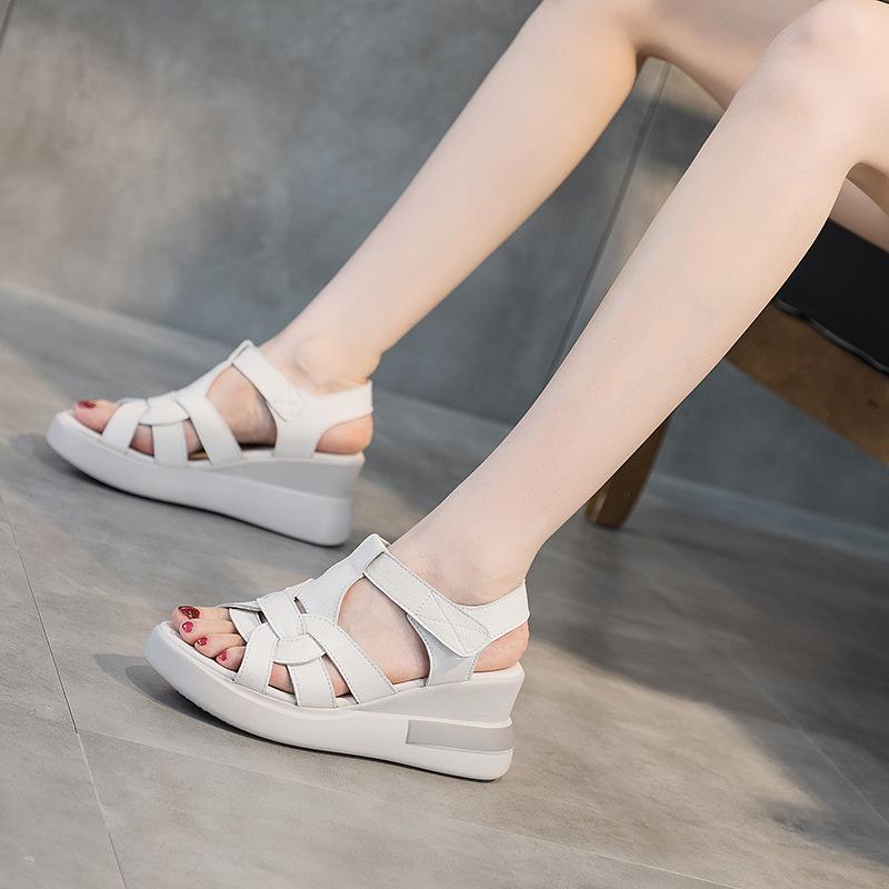 Fashion GKTINOO Genuine Leather Wedges Sandals For Women High Heels Platform Sandals Summer Casual Shoes 2025 Sandalias Mujer