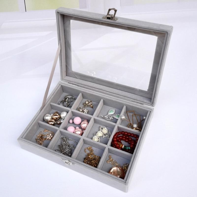 Compact Jewelry Case Display Rack Stylish Jewellery Organizer with Glass Lid Convenient Jewelry Storage Box for Travel