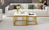 2-teiliges Set quadratische Hochglanz-Marmoroptik Kaffeetische, Stapeltische mit goldenen Beinen, 60*60*45cm und 45*45*40cm, Vielseitig