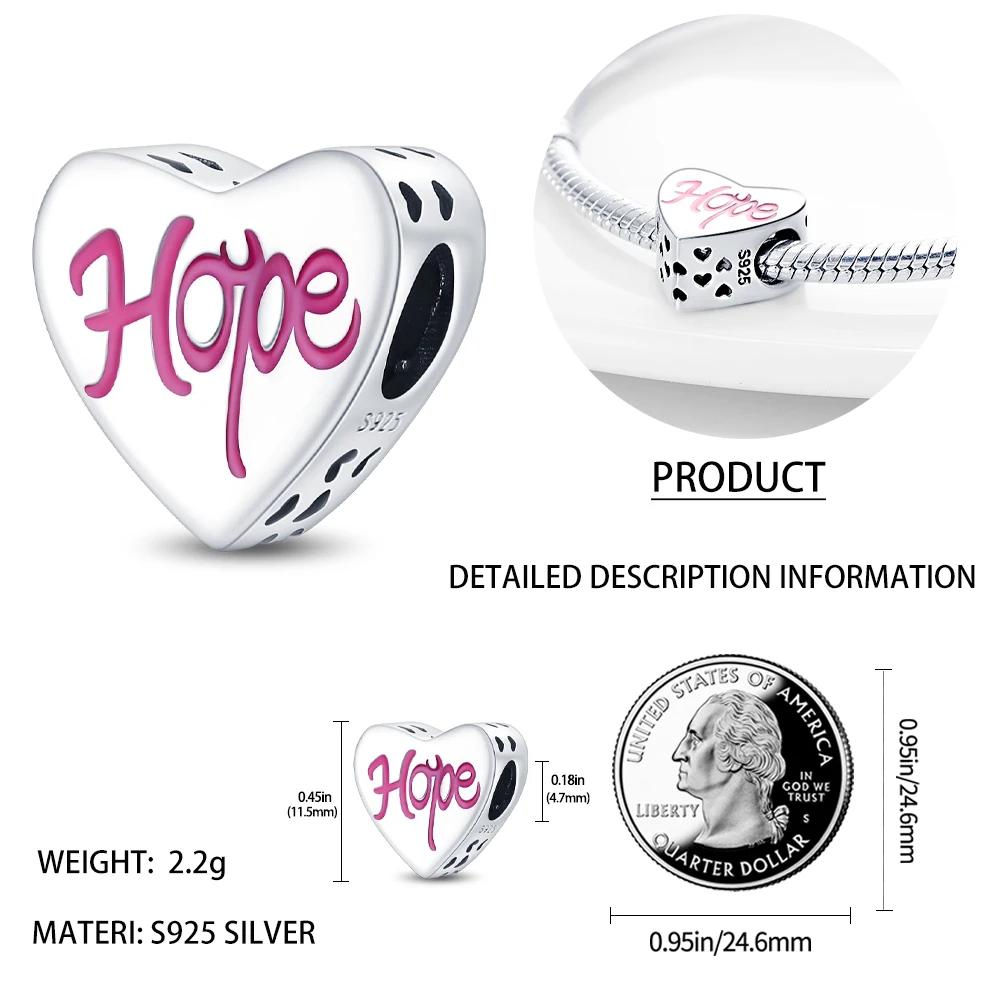 Charms Original Copper Heart Hope Beads Fit Bracelet Diy Fine Gift Women Delicate Jewelry Accessory