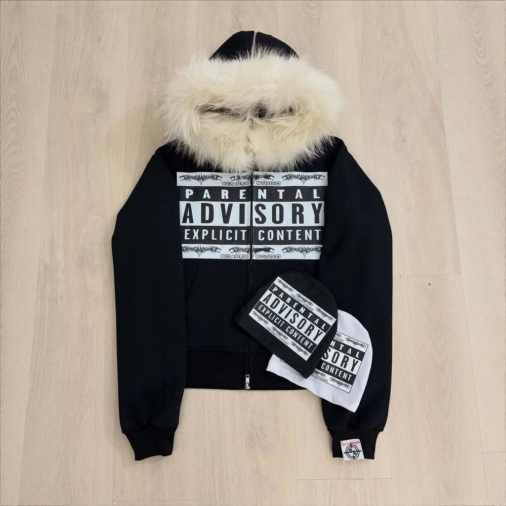 Y2K printed sweater street trend single product design thermal mask men's and women's style retro winter