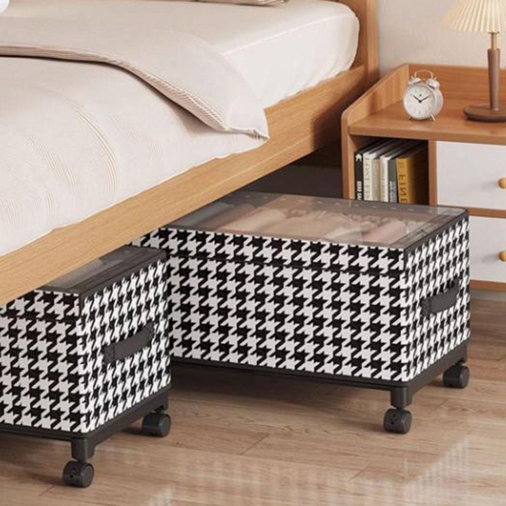 Space Saving Mobile Under Bed Organizer Large Capacity Transparent Cover Storage Box  for Home