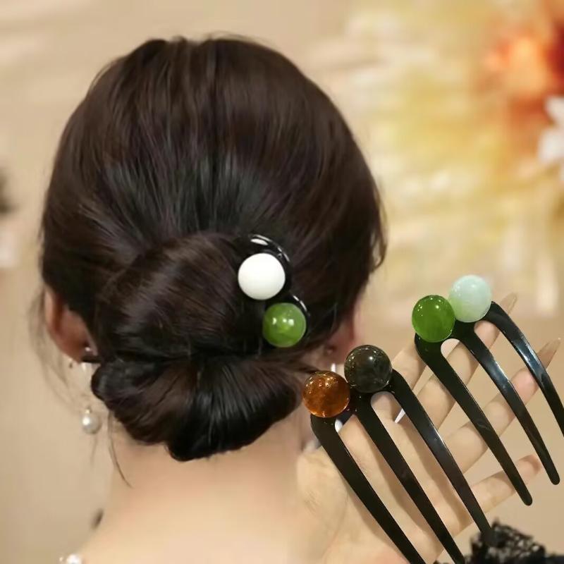 French Twist Pearl Beads Hair Stick Hair Clip Acetate U-Shaped Hairpin Vintage Tortoise Shell Women Hair Bun Pin Headwear