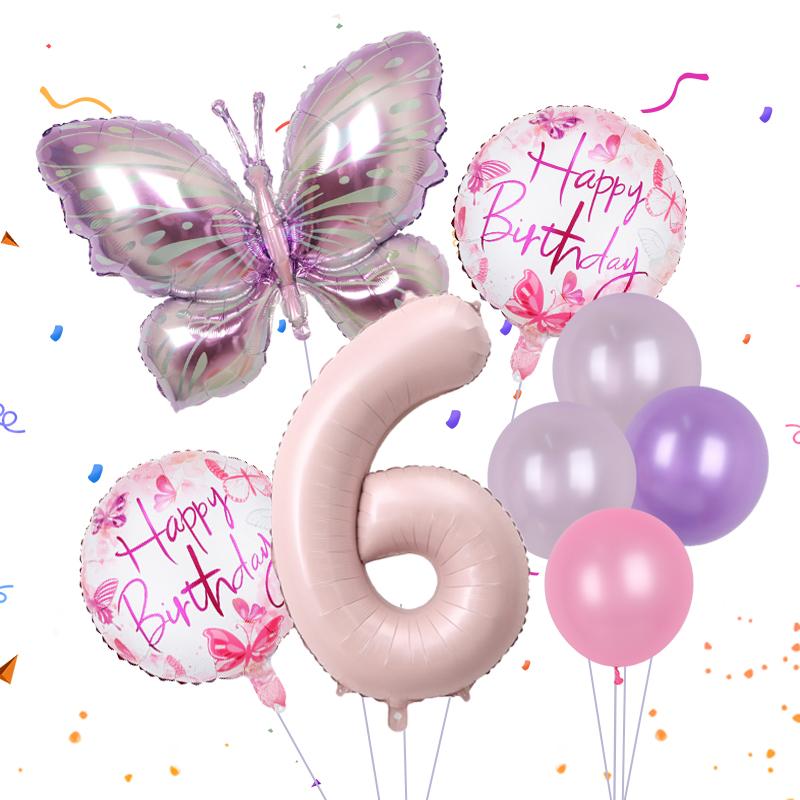 8pcs Butterfly Balloon Set 40inch Gradient Colorful Number 1-9 Foil Balloon Fairy Birthday Party Decoration Baby Shower Supplies