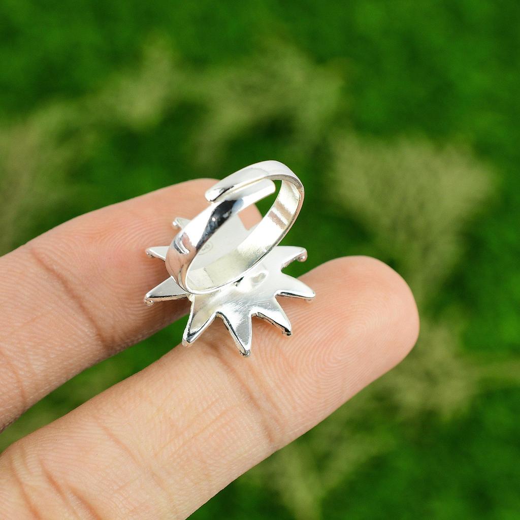 Womens day Deal 925 Silver Larimar Stone Promise Bezel Flower Boho Ring Jewelry