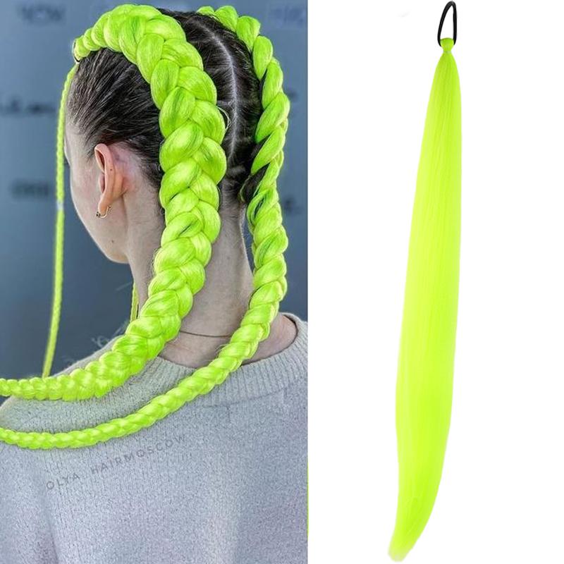 

Synthetic 26inch Purple Ponytail Extension with Elastic Hair Tie Corlorful Straight Braiding Ponytail Hairpiece for Women DIY yellow
