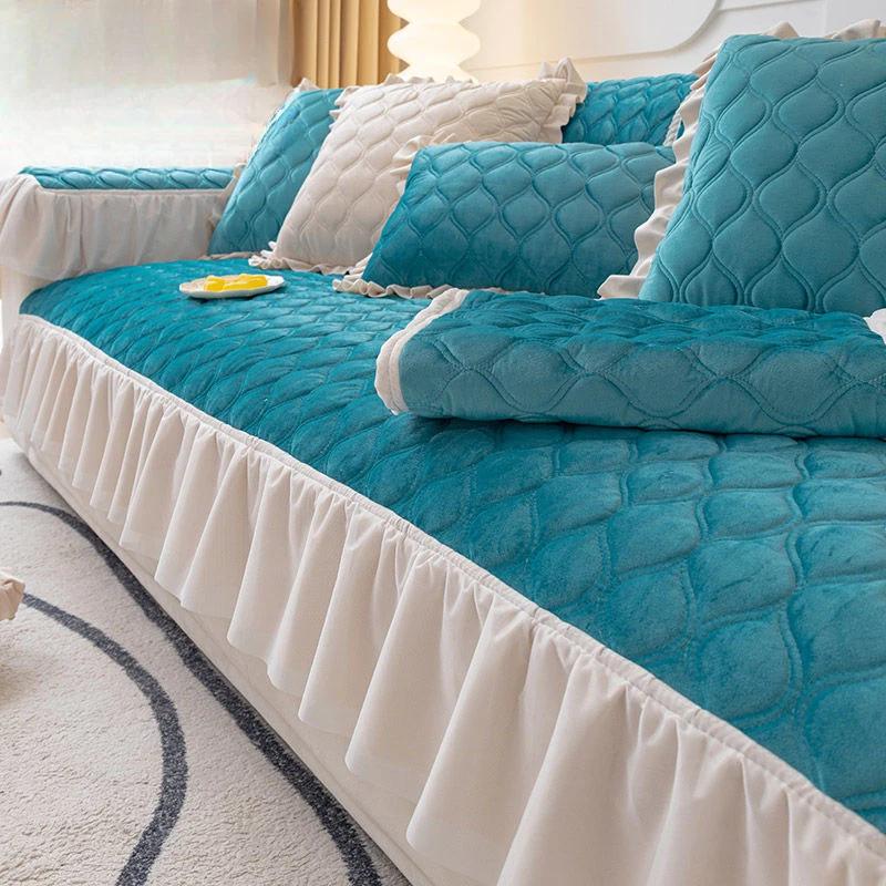 Lace Plush Sofa Cushion Winter Style Thickened Anti Slip Universal Cover Cloth Minimalist Modern Leather Backrest Towel Cover